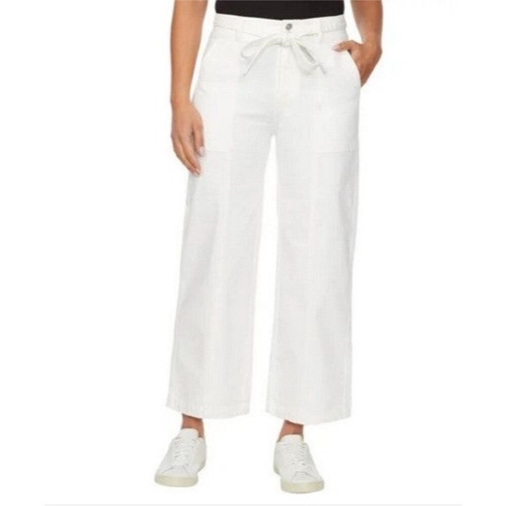 NWT Hudson Women’s Wide Leg Belted White Jeans Cropped Ankle Inseam 27” Sz 8/29